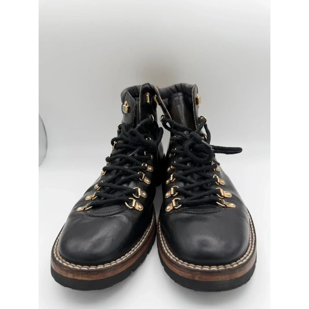 Taft Black Leather Hiking Boots Vibram Sole Handcrafted in Spain Mens 45